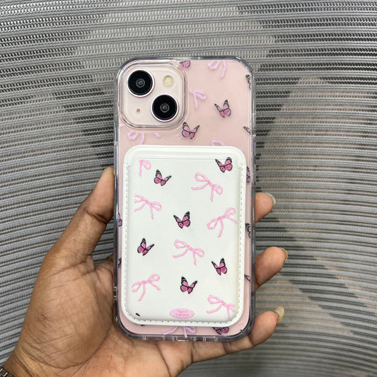 Bow Print MagSafe Wallet iPhone 15 Case