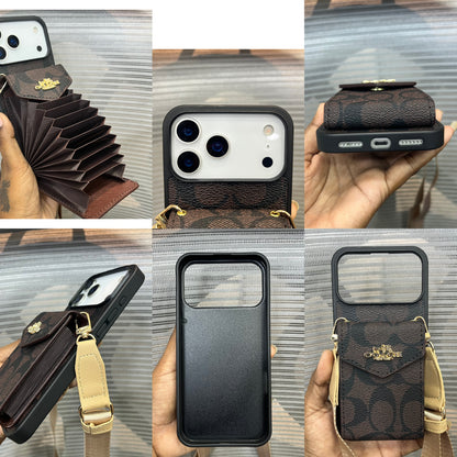 Premium Leather Logo Sling Wallet iPhone 17 Pro Case