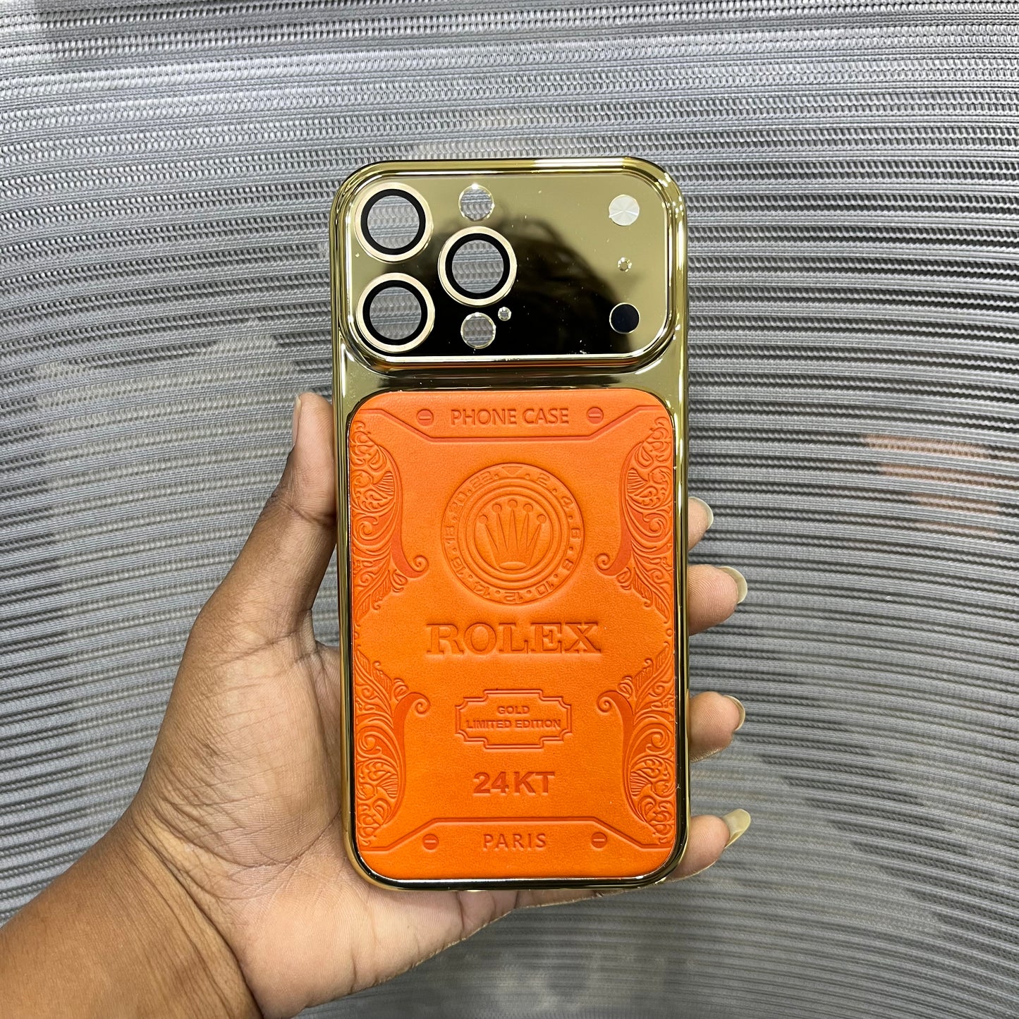 Premium Embossed Leather Logo iPhone 16 Pro Max Case
