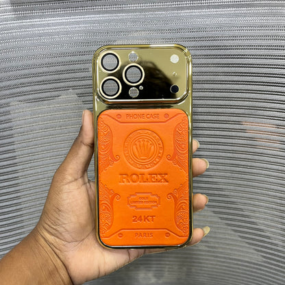 Premium Embossed Leather Logo iPhone 16 Pro Max Case