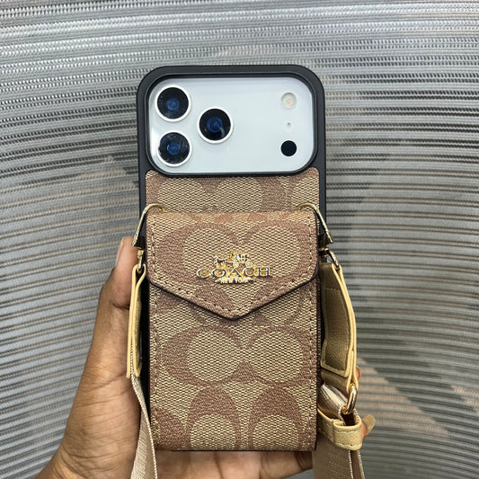 Premium Leather Logo Sling Wallet iPhone 17 Pro Case