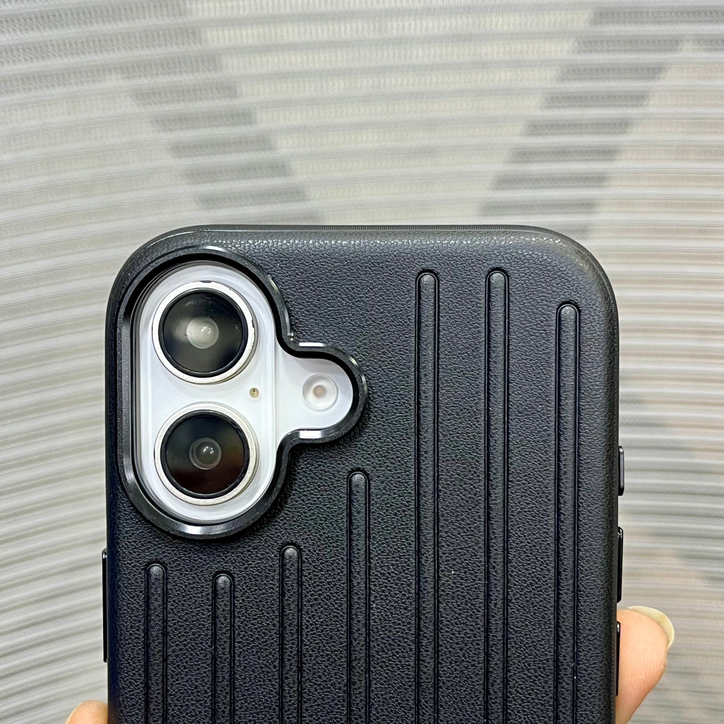 Premium Stripe Leather Logo iPhone 16 Case