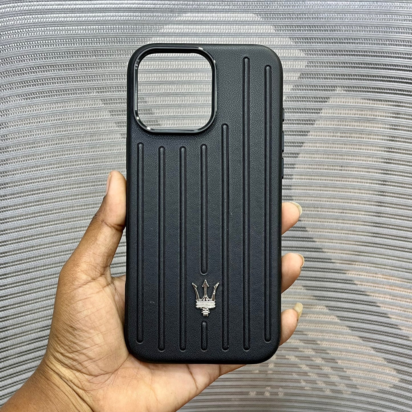 Premium Stripe Leather Logo iPhone 16 Series Case