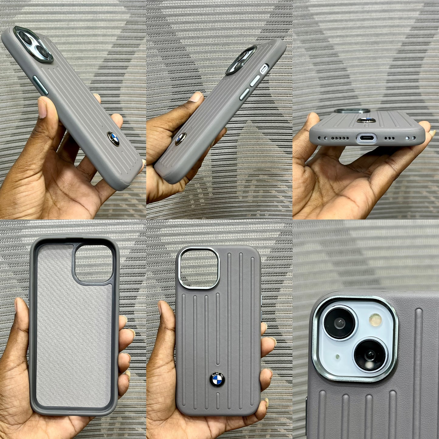 Stripe Leather Car Logo iPhone 15 Case