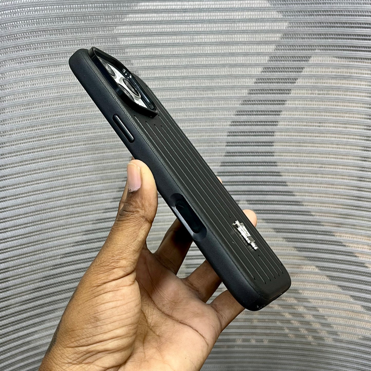 Premium Stripe Leather Logo iPhone 16 Series Case