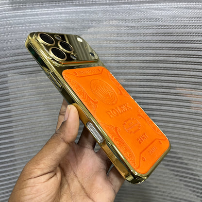 Premium Embossed Leather Logo iPhone 16 Pro Max Case