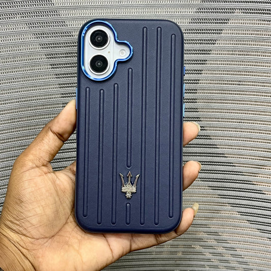 Premium Stripe Leather Logo iPhone 17 Case
