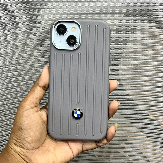 Stripe Leather Car Logo iPhone 15 Case