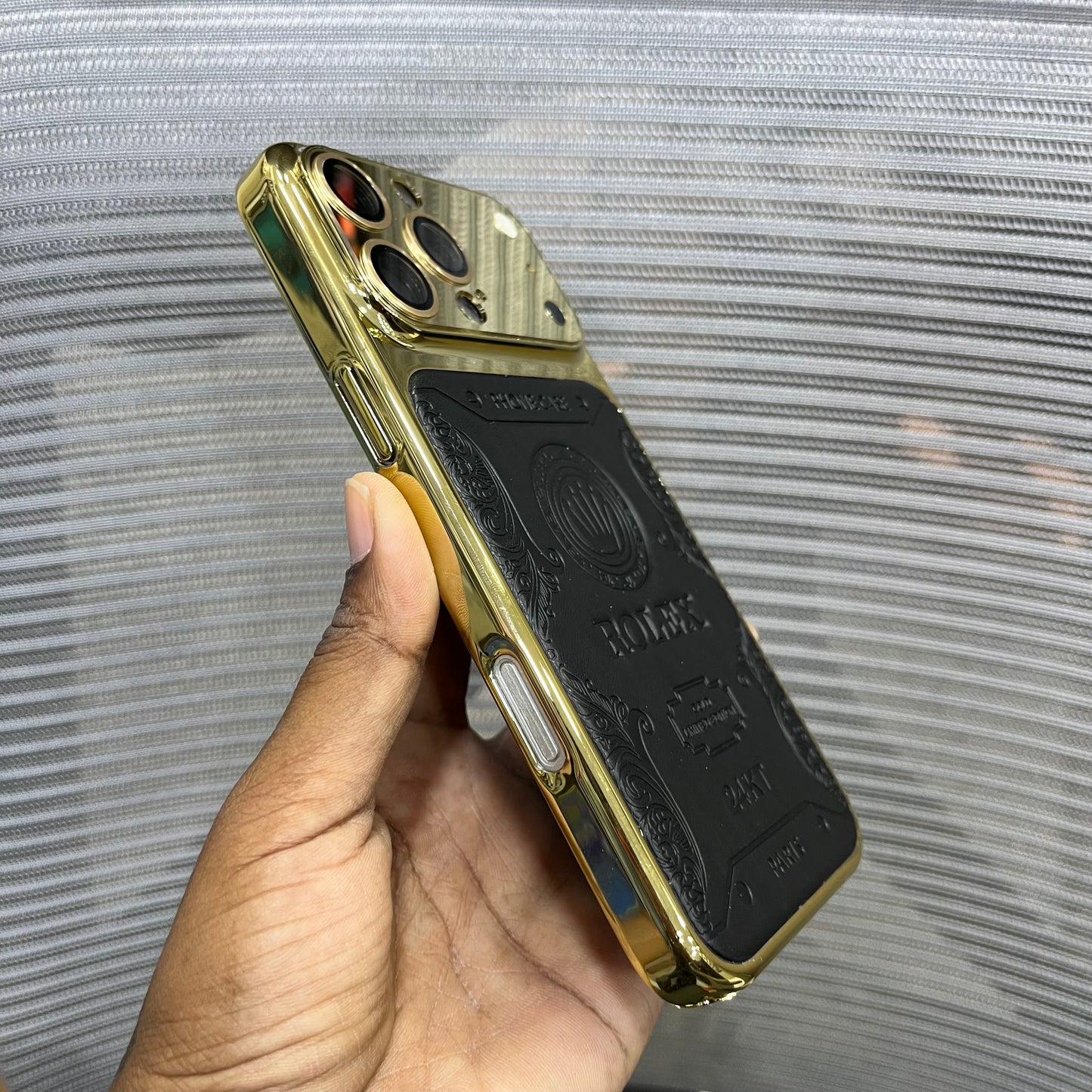 Premium Embossed Leather Logo iPhone 16 Pro Max Case