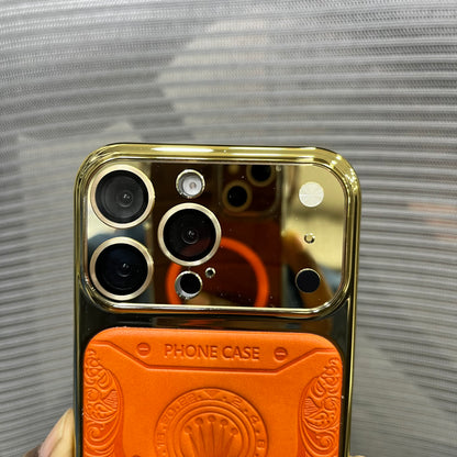 Premium Embossed Leather Logo iPhone 16 Pro Max Case