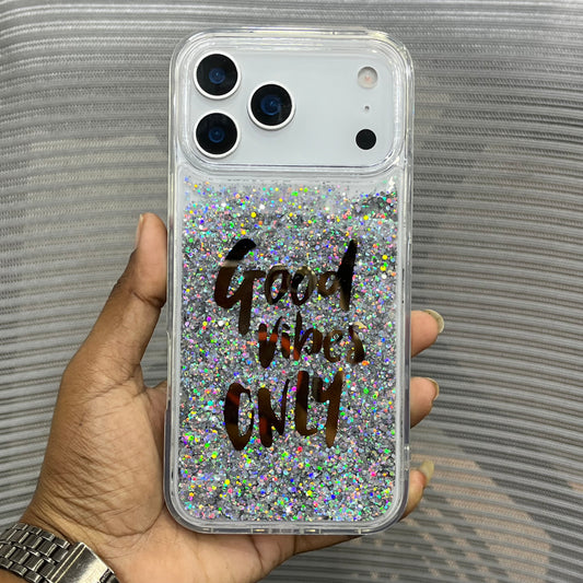 Good Vibes Only Liquid Glitter iPhone 17 Pro Case