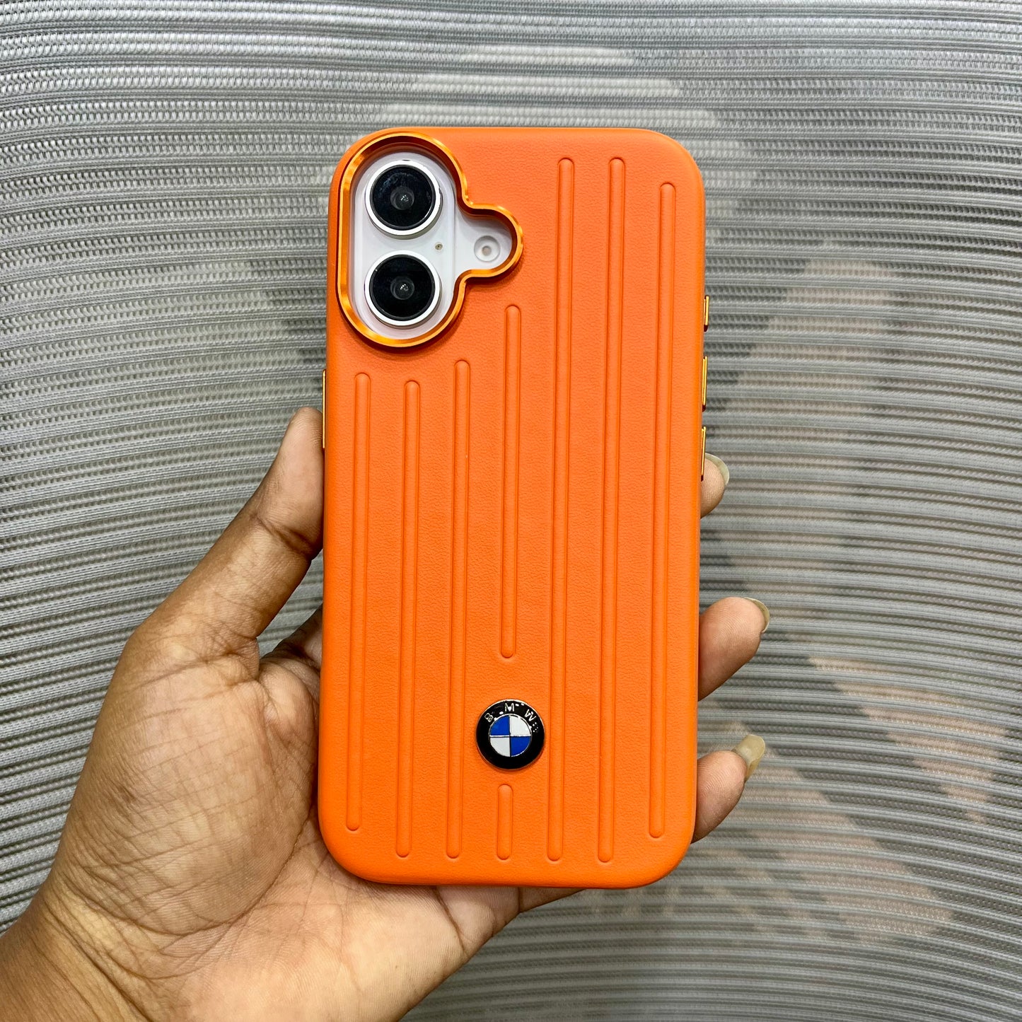 Stripe Leather Car Logo iPhone 17 Case