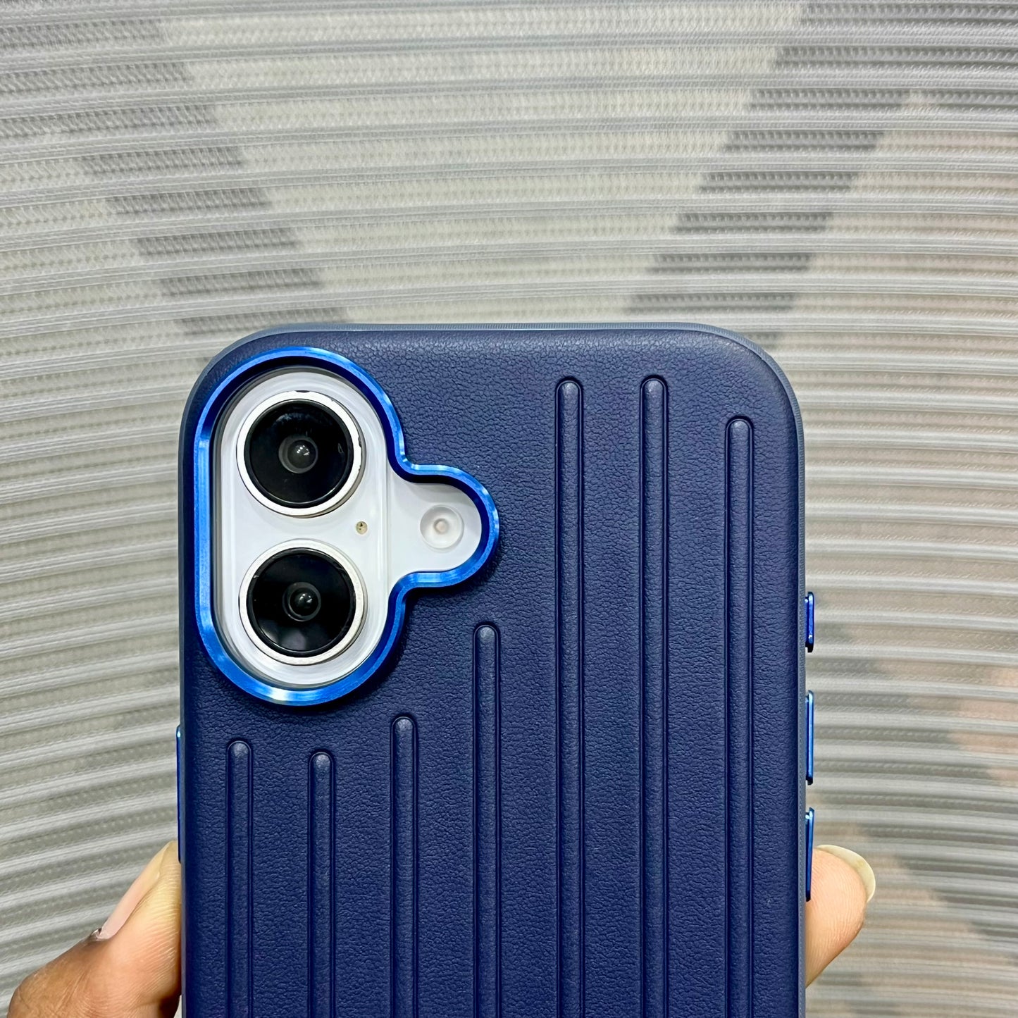 Premium Stripe Leather Logo iPhone 16 Case