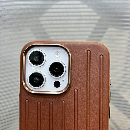 Premium Stripe Leather Logo iPhone 16 Series Case