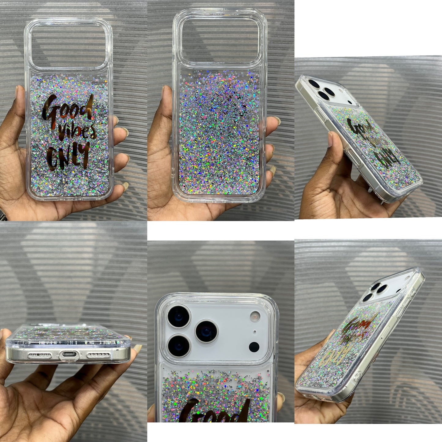 Good Vibes Only Liquid Glitter iPhone 17 Pro Case