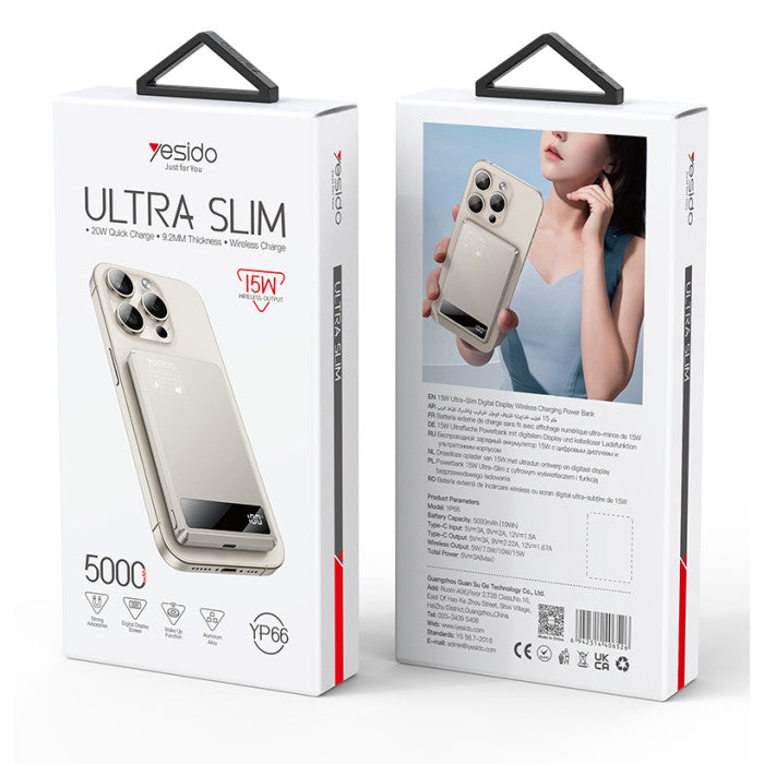 Wireless Ultra-Slim Aluminium Alloy Magnetic Power Bank - 5000 mAh