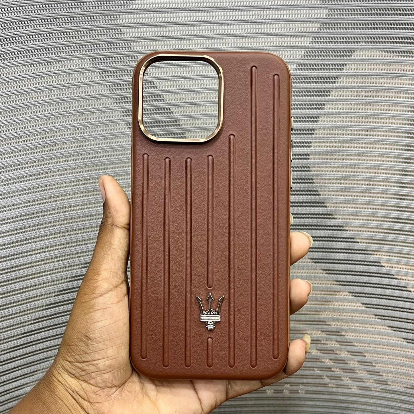 Premium Stripe Leather Logo iPhone 16 Series Case