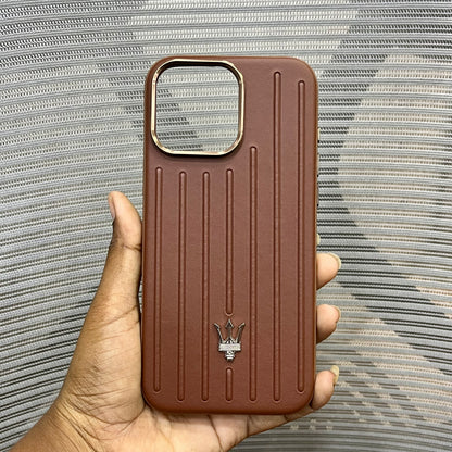 Premium Stripe Leather Logo iPhone 16 Series Case