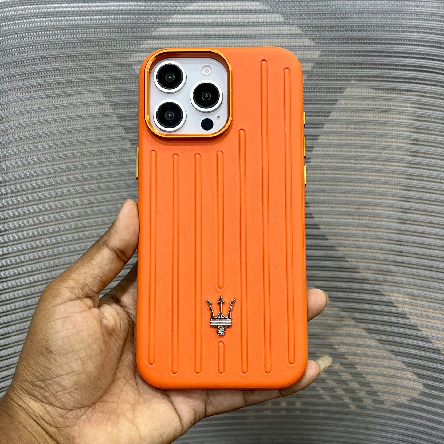 Premium Stripe Leather Logo iPhone 16 Series Case