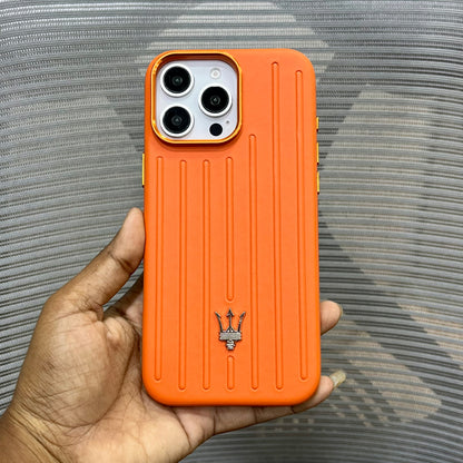 Premium Stripe Leather Logo iPhone 16 Series Case