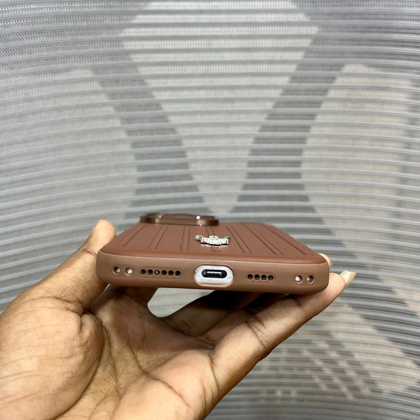 Premium Stripe Leather Logo iPhone 16 Series Case