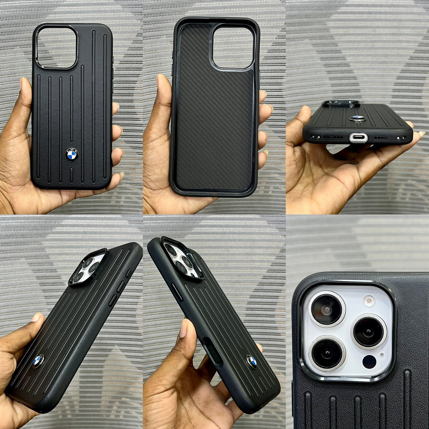 Stripe Leather Car Logo iPhone 16 Series Case