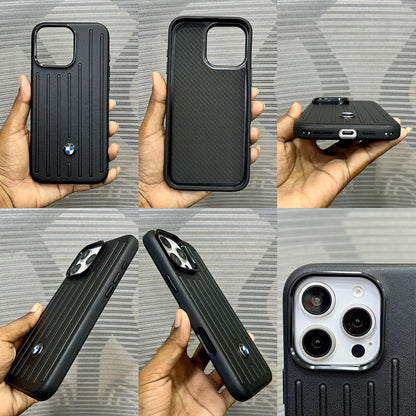 Stripe Leather Car Logo iPhone 16 Series Case