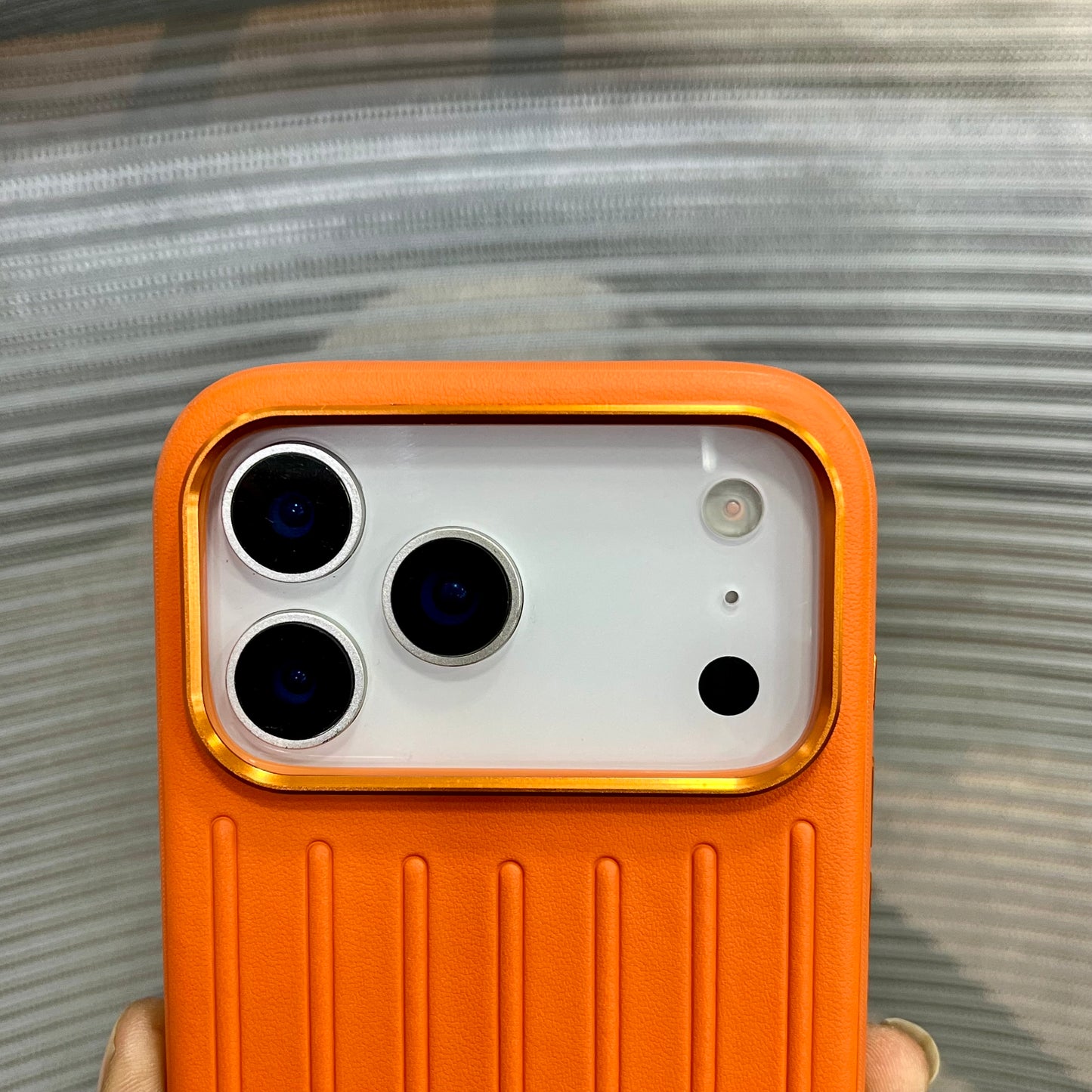 Premium Stripe Leather Logo iPhone 17 Series Case