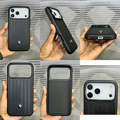 Stripe Leather Car Logo iPhone 17 Series Case