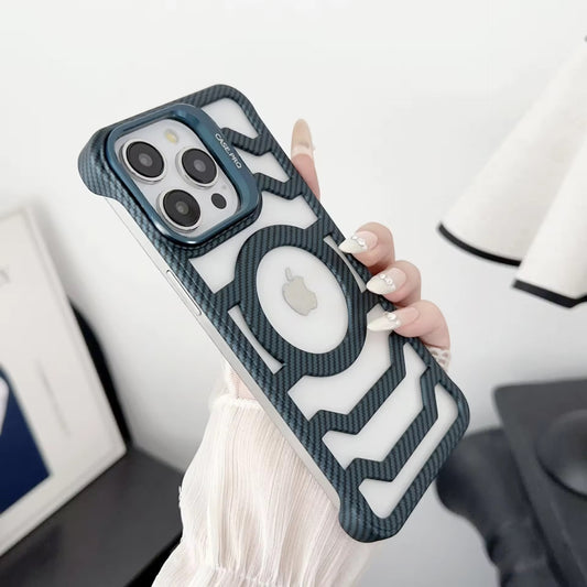 Slim Fit Carbon Fibre Magsafe Case with Stand for iPhone