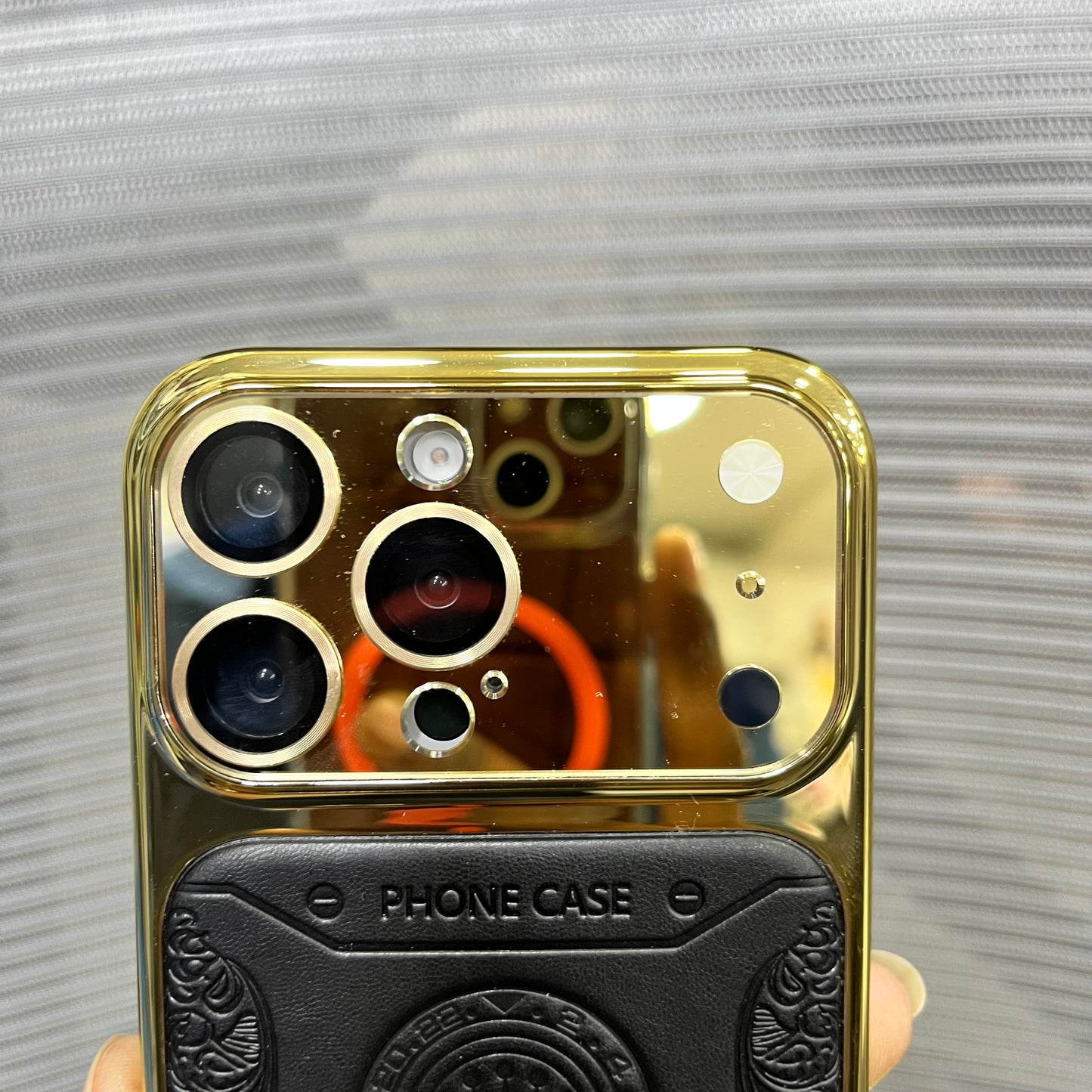 Premium Embossed Leather Logo iPhone 16 Pro Max Case