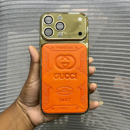 Premium Embossed Leather Logo iPhone 16 Pro Max Case