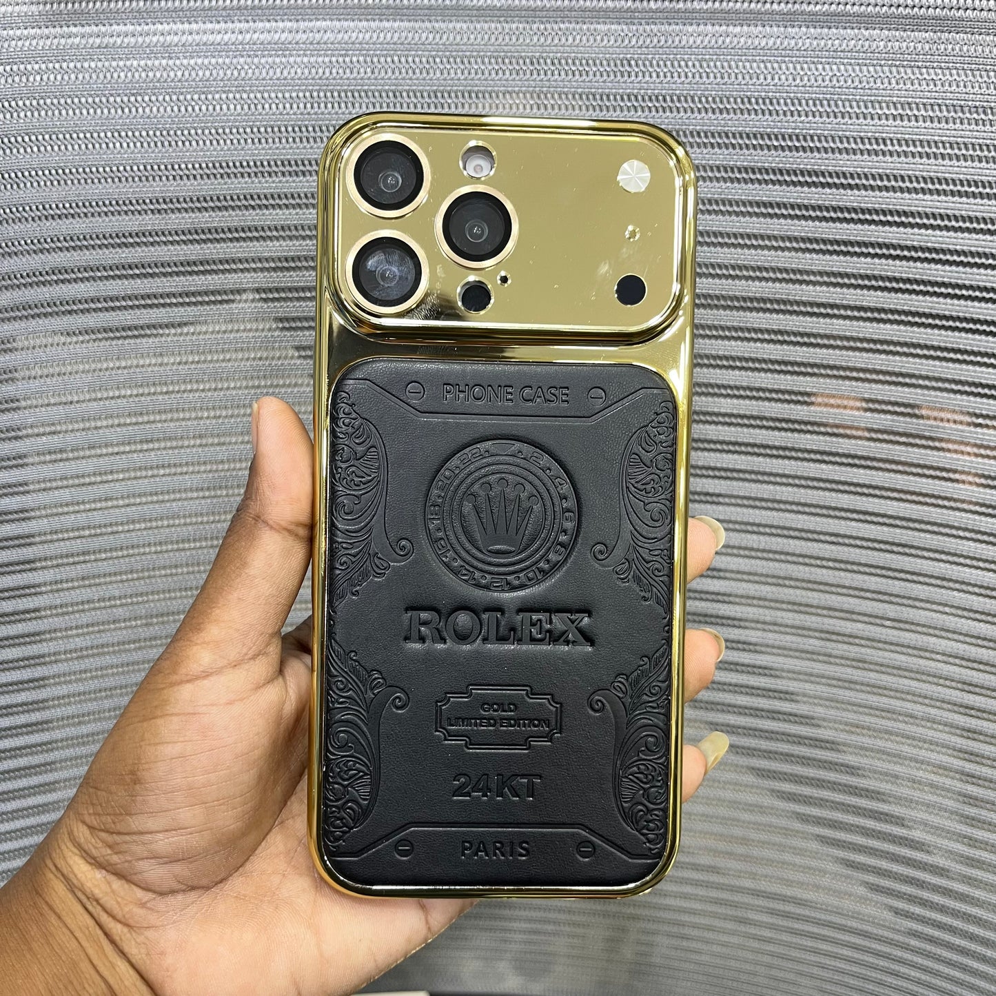 Premium Embossed Leather Logo iPhone 16 Pro Max Case