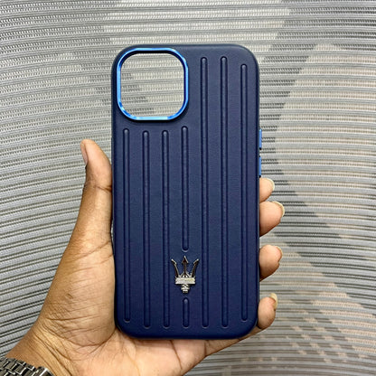 Premium Stripe Leather Logo iPhone 15 Series Case