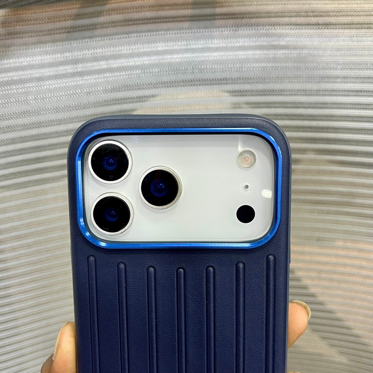 Premium Stripe Leather Logo iPhone 17 Series Case