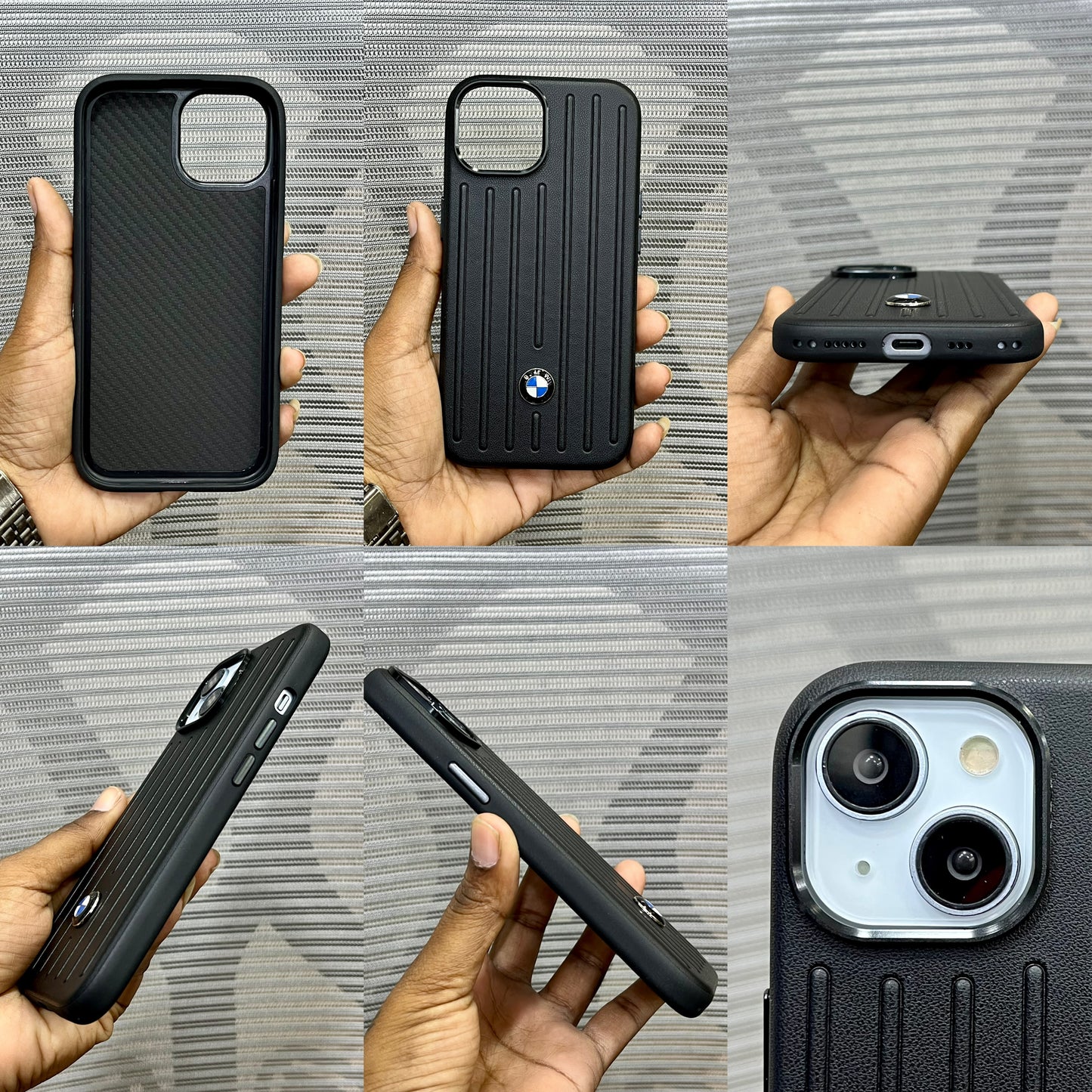 Stripe Leather Car Logo iPhone 15 Case