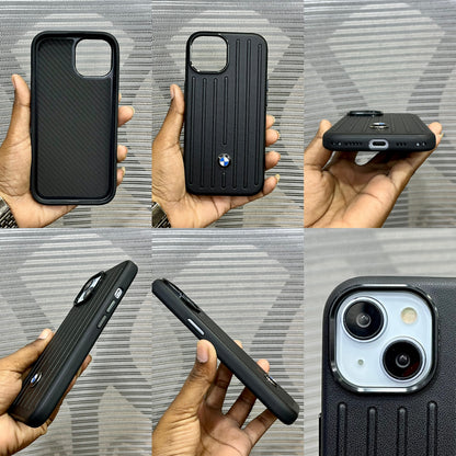 Stripe Leather Car Logo iPhone 15 Case