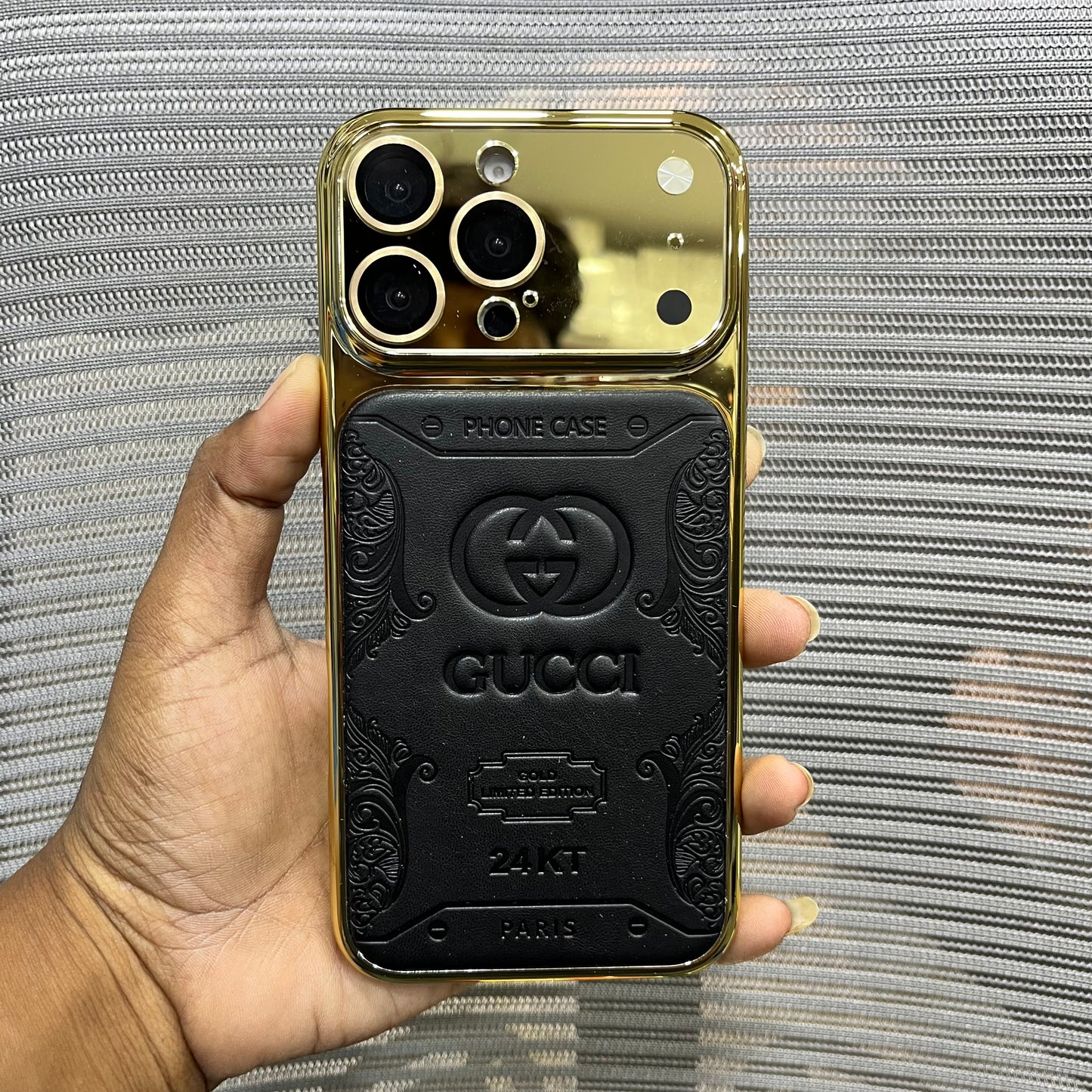 Premium Embossed Leather Logo iPhone 16 Pro Max Case