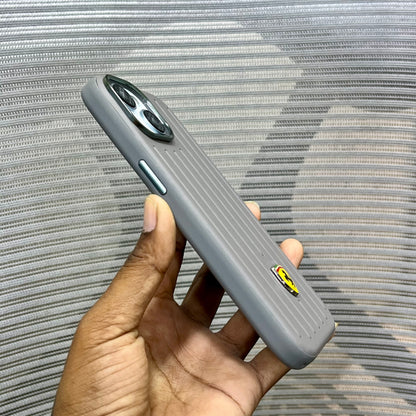 Premium Stripe Leather Logo iPhone 15 Series Case