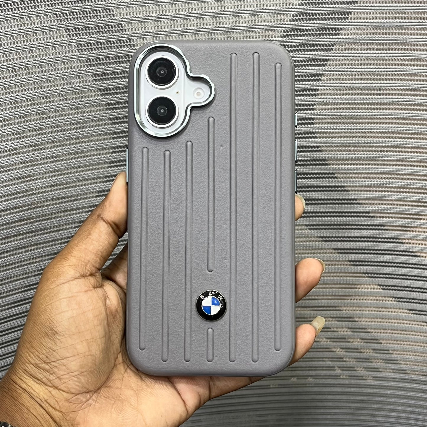Stripe Leather Car Logo iPhone 17 Case