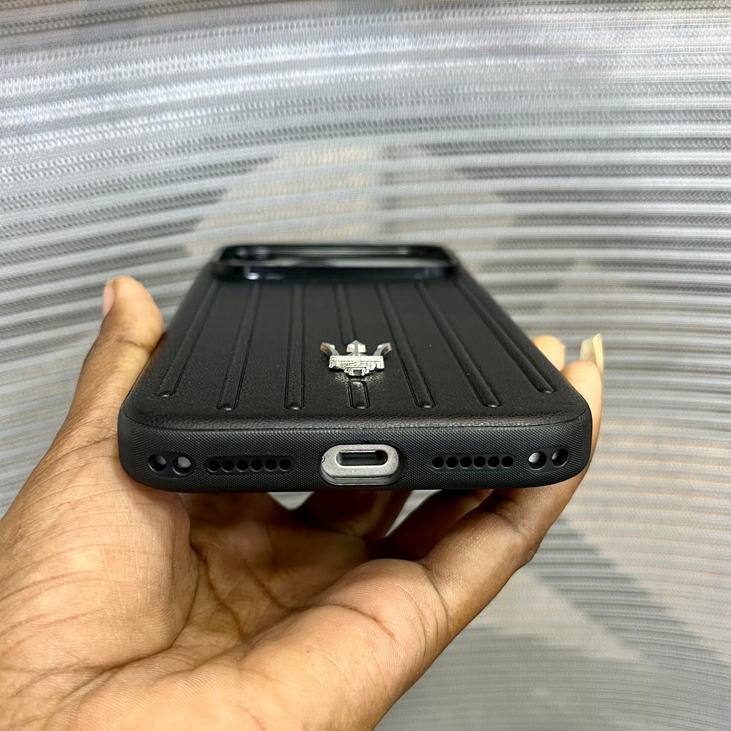 Premium Stripe Leather Logo iPhone 17 Series Case