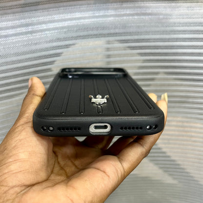 Premium Stripe Leather Logo iPhone 17 Series Case