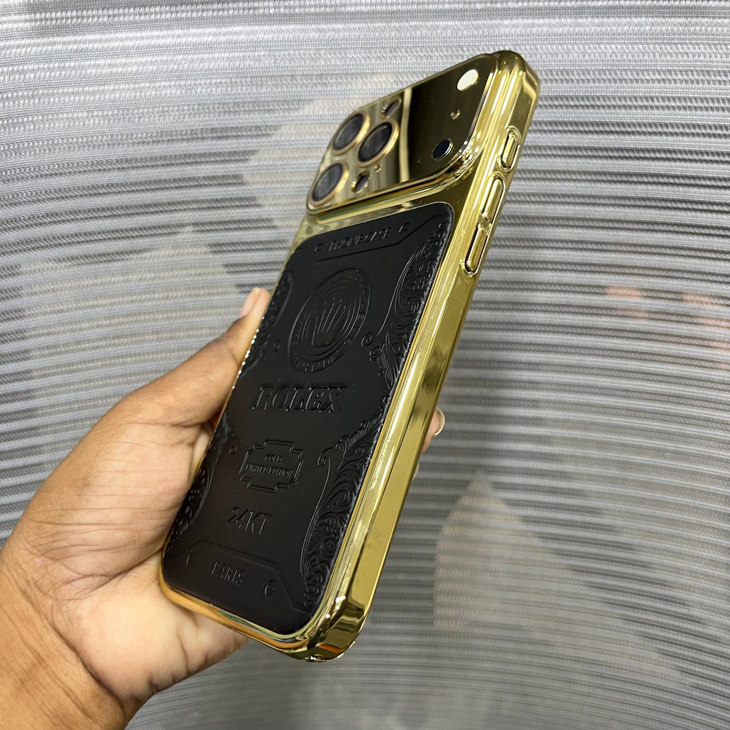 Premium Embossed Leather Logo iPhone 16 Pro Max Case
