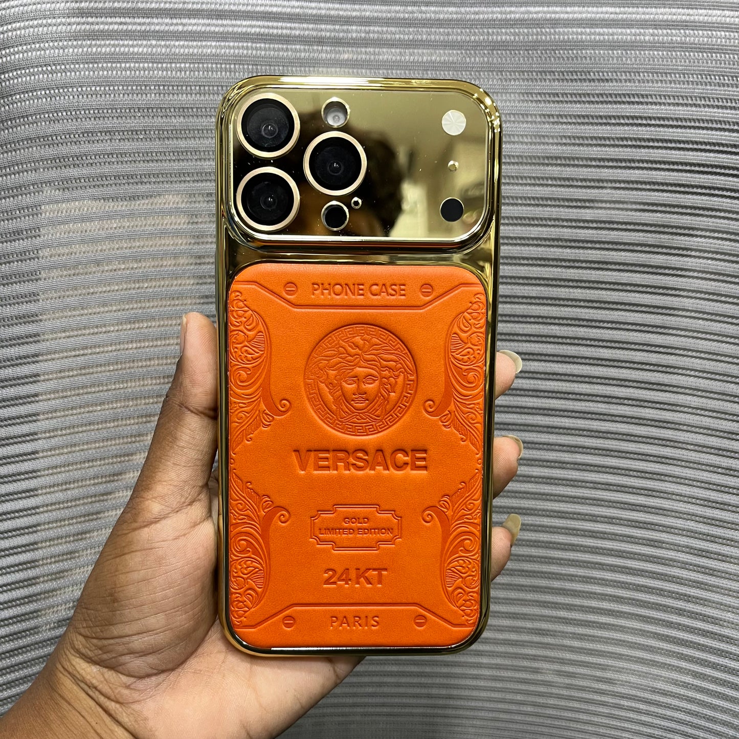 Premium Embossed Leather Logo iPhone 16 Pro Case