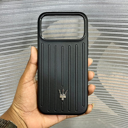 Premium Stripe Leather Logo iPhone 17 Series Case