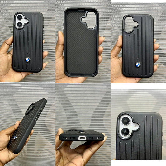 Stripe Leather Car Logo iPhone 16 Case