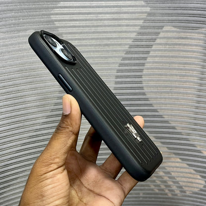 Premium Stripe Leather Logo iPhone 15 Series Case