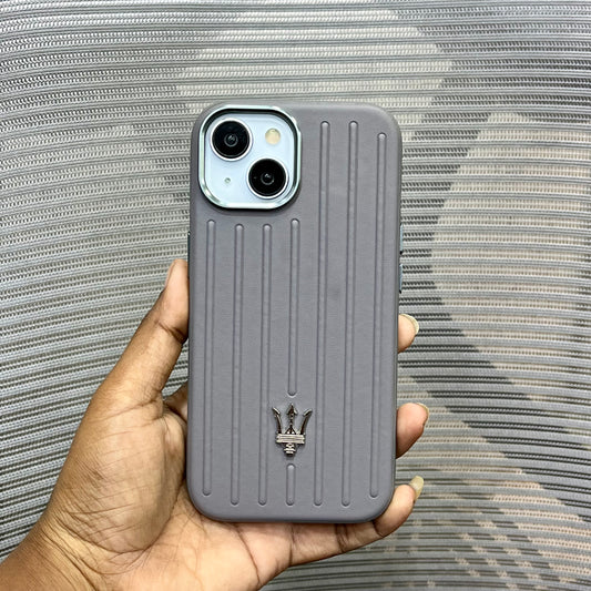 Premium Stripe Leather Logo iPhone 15 Series Case