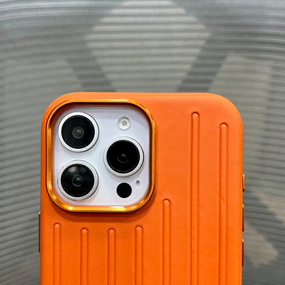 Premium Stripe Leather Logo iPhone 16 Series Case