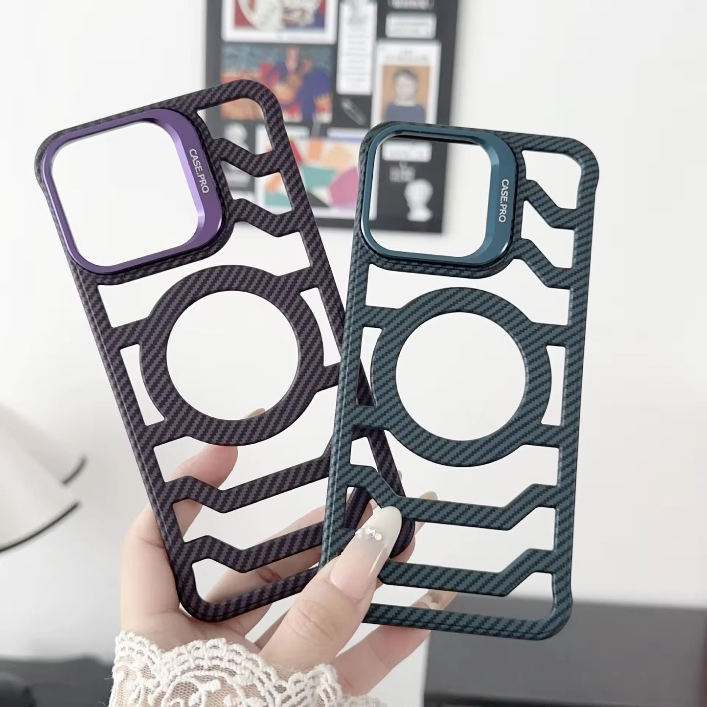 Slim Fit Carbon Fibre Magsafe Case with Stand for iPhone